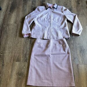 RAFAEL Pink and Black Tweed Striped Women's Pencil Skirt Set with silver rivets